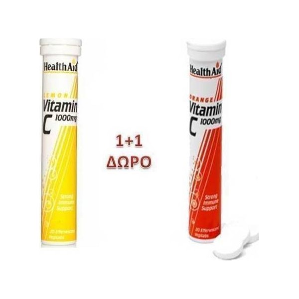 Health Aid Vitamin C 1000mg Λεμόνι + Vitamin C 1000mg Πορτοκάλι 20+ 20αναβράζοντα δισκία