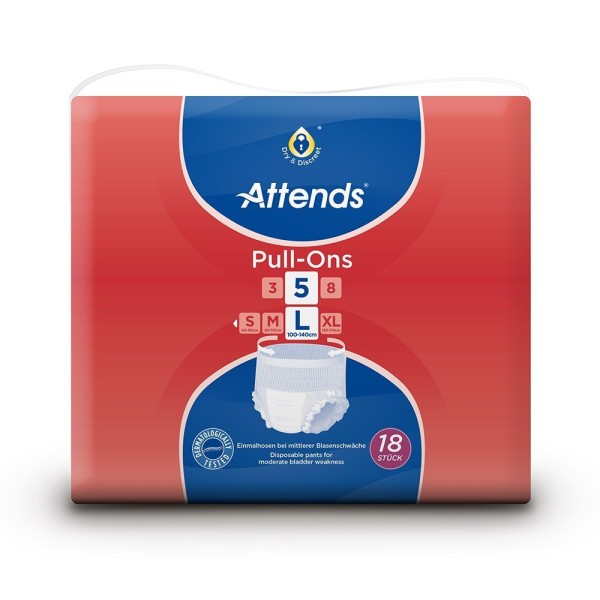 Attends Pull Ons 5 - Large (100-140cm) - 1300ml-1699ml - Pack of 18