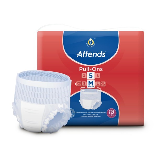  Attends Pull Ons 5 - Medium (75-110cm) - 1300ml-1699ml - Pack of 18
