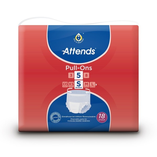  Attends Pull Ons 5 - Small (60-90cm) - 1300ml-1699ml - Pack of 18